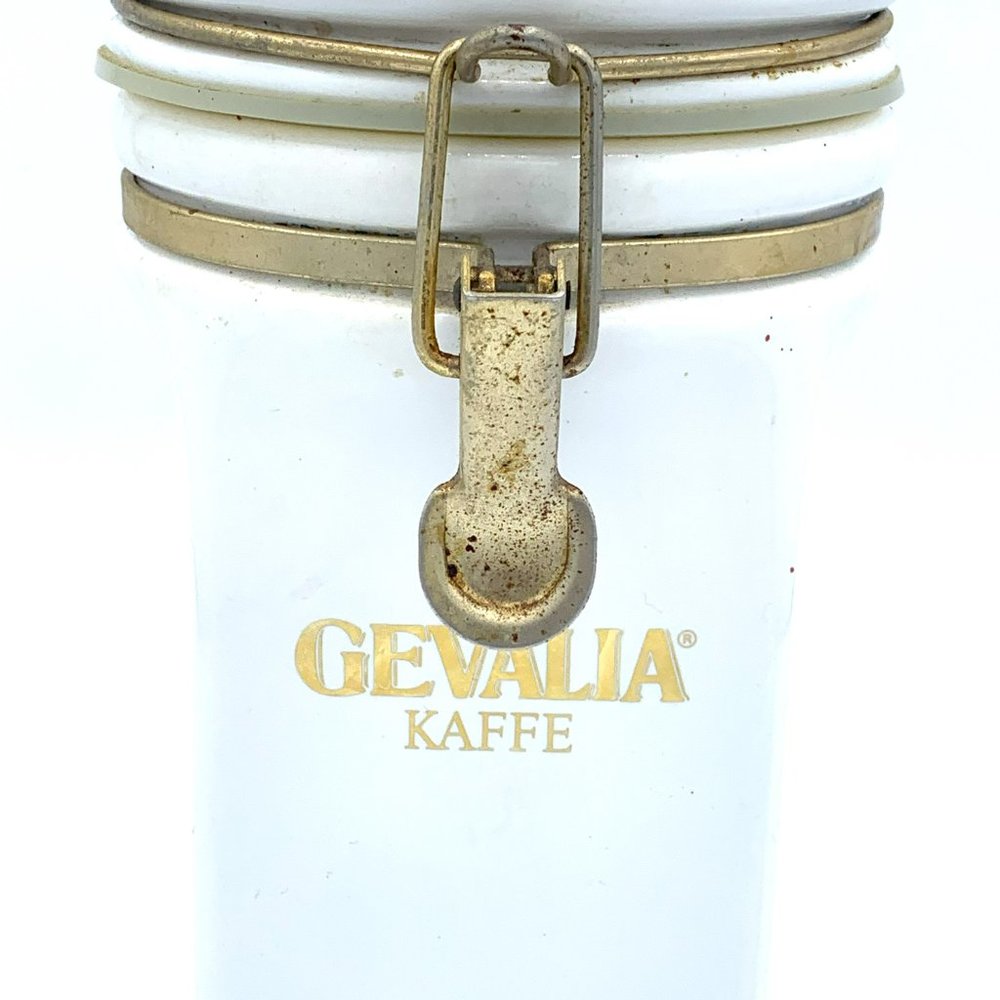Vintage Gevalia Kaffe White And Gold Ceramic Coffee Canister - Picture 4 of 6